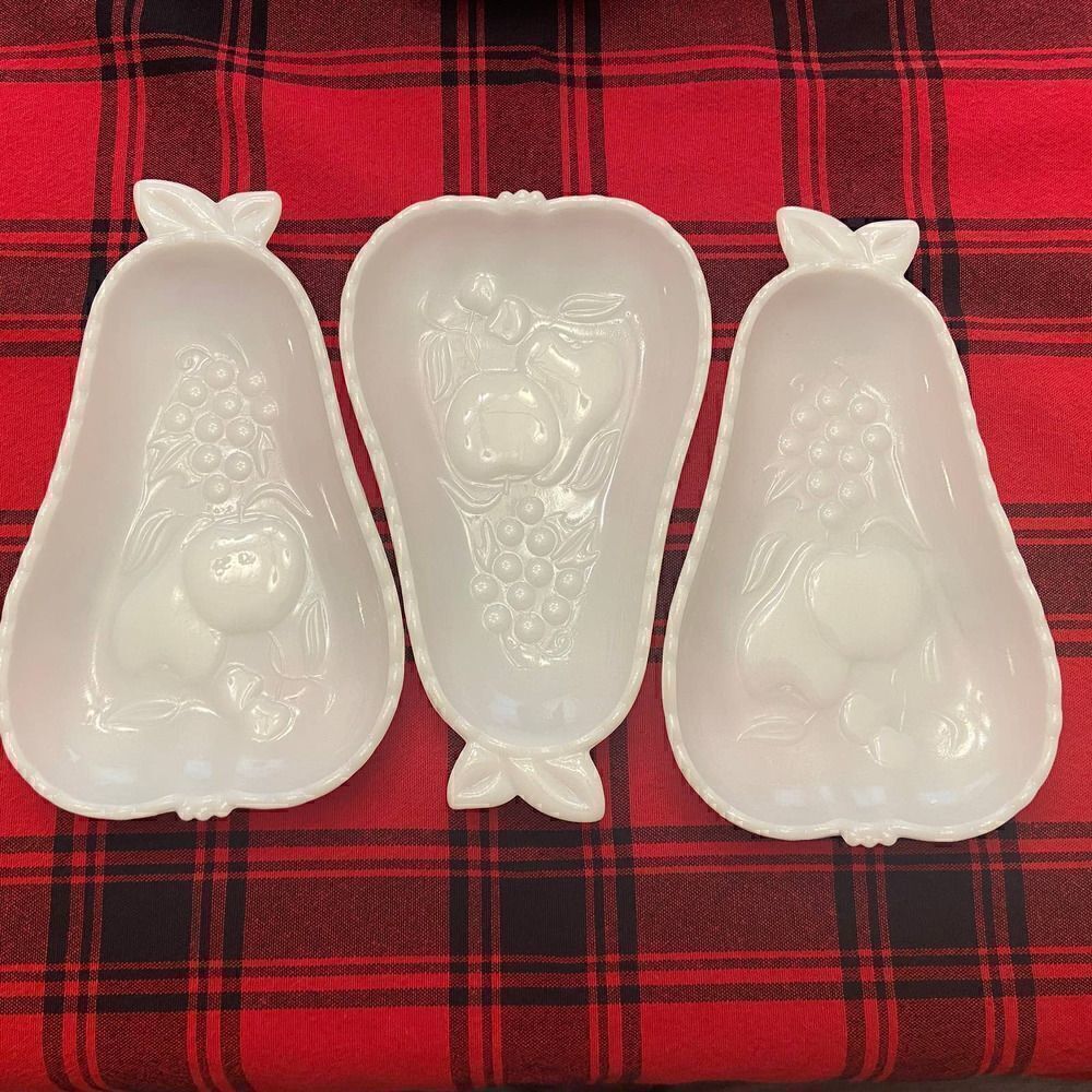 Pear Milk Glass Dishes Set of 3